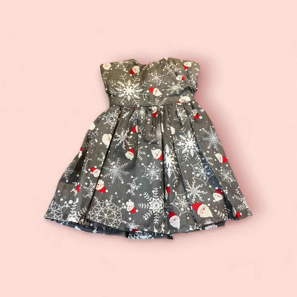American Girl - 18in Doll - Handmade Grey Christmas Santa and Snowflakes Dress